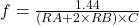 f = \frac{1.44}{(RA + 2 \times RB) \times C}