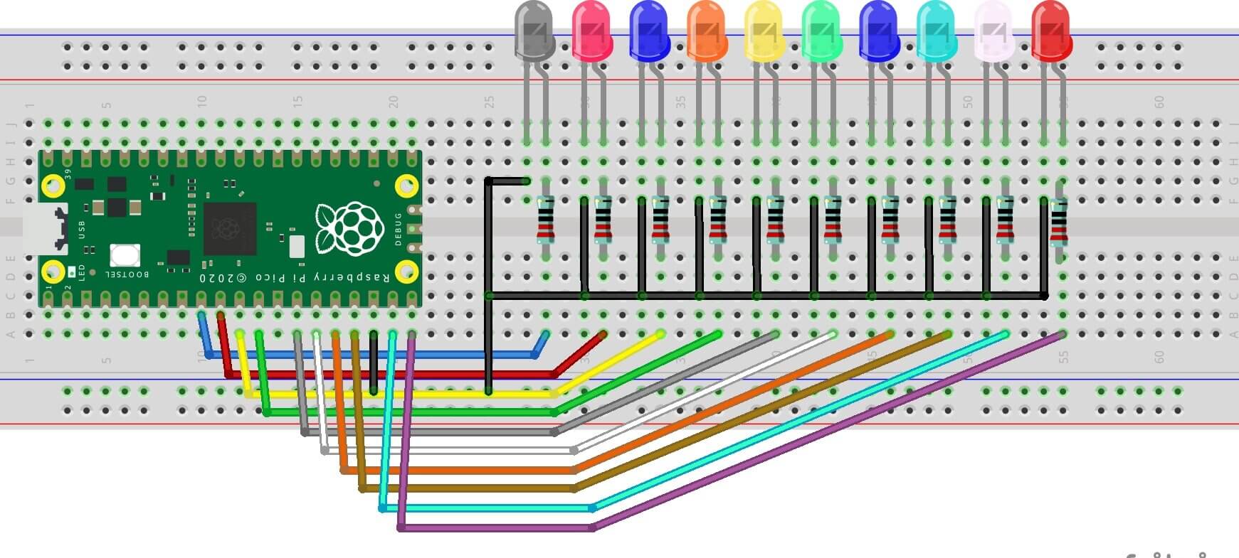 Fritzing Flowing LED With Raspberry Pi Pico