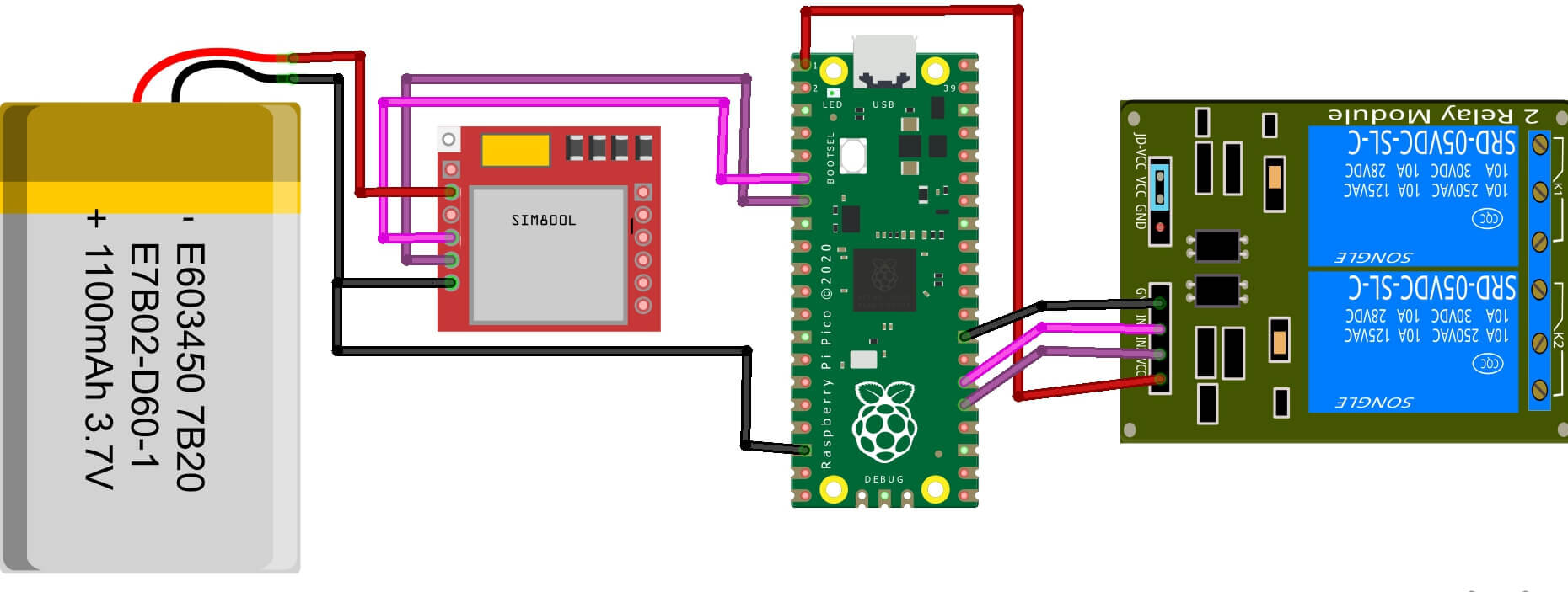 Circuit diagram - Raspberry Pi Pico Home Automation with GSM 800