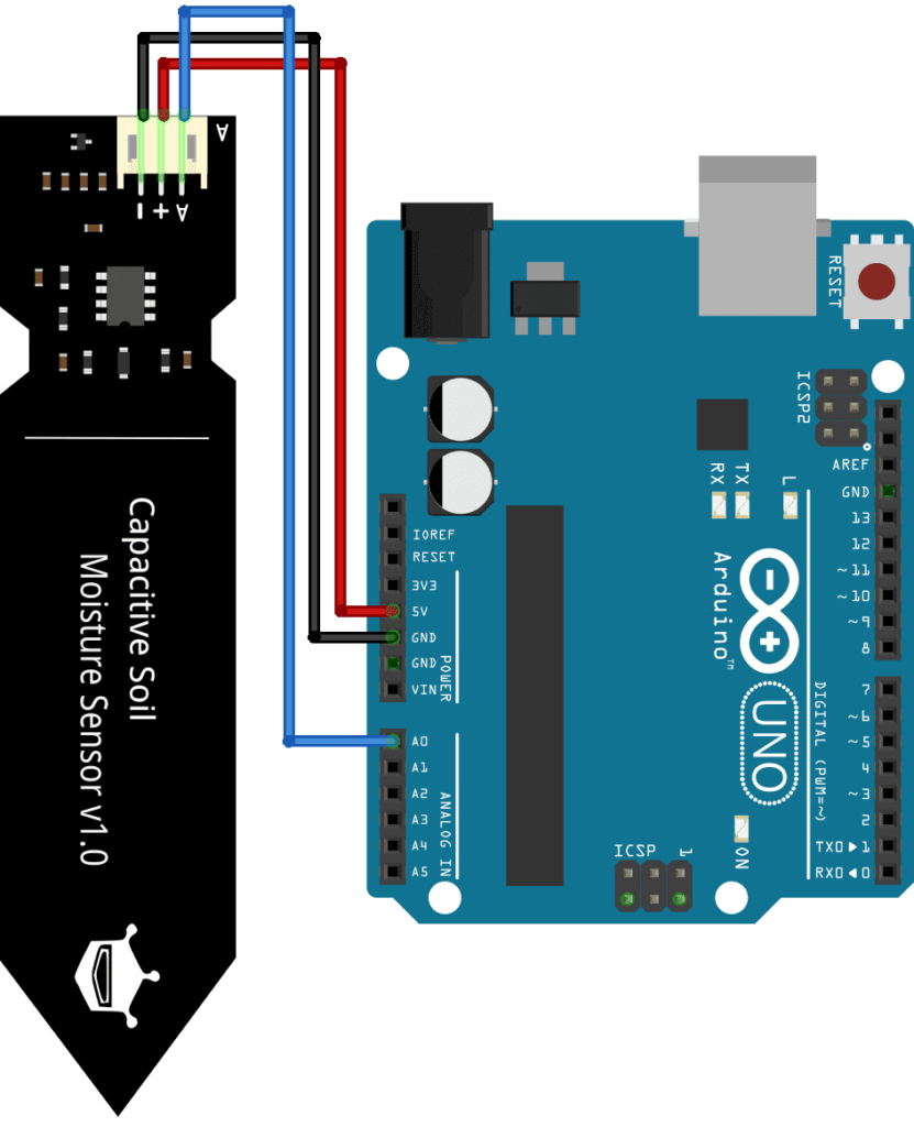 fritzing Interface Capacitive Soil Moisture Sensor with Arduino