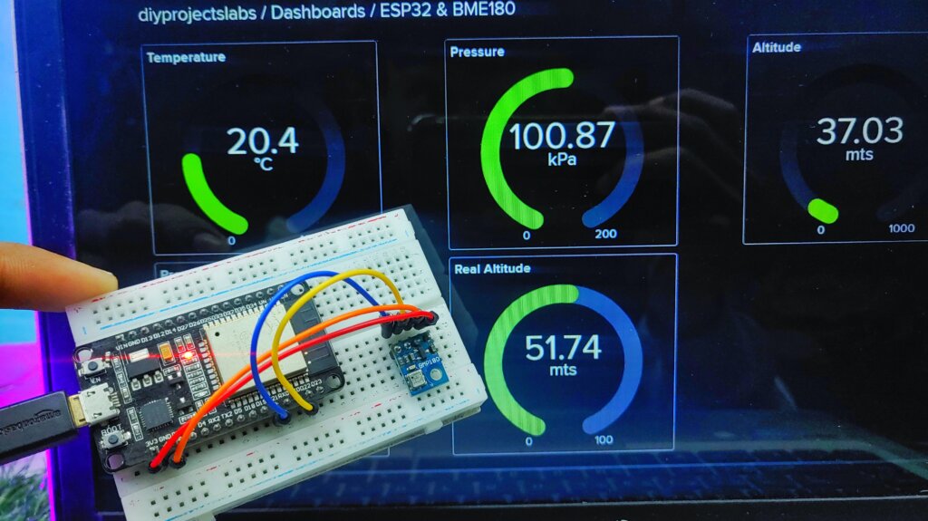 Interfacing BMP180 Sensor ESP32 & adafruit io dashboard