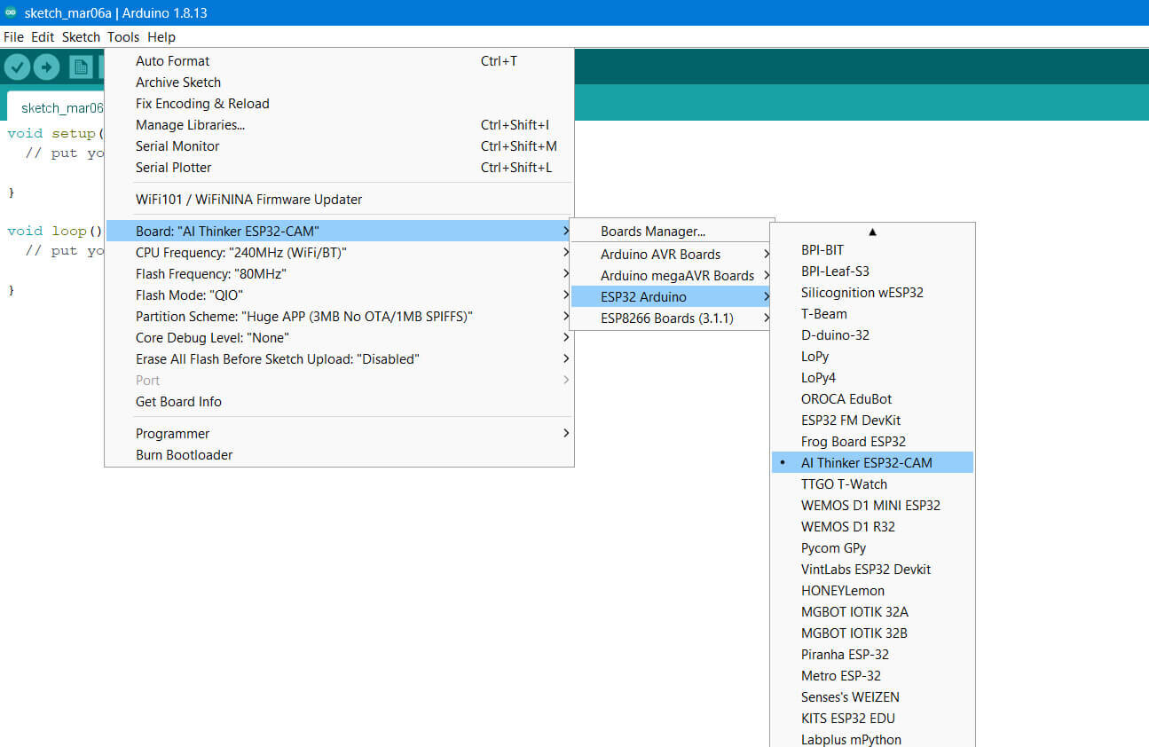 Setup ESP32 cam module with Arduino ide