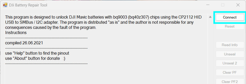 DJI Battery Killer Software Interface