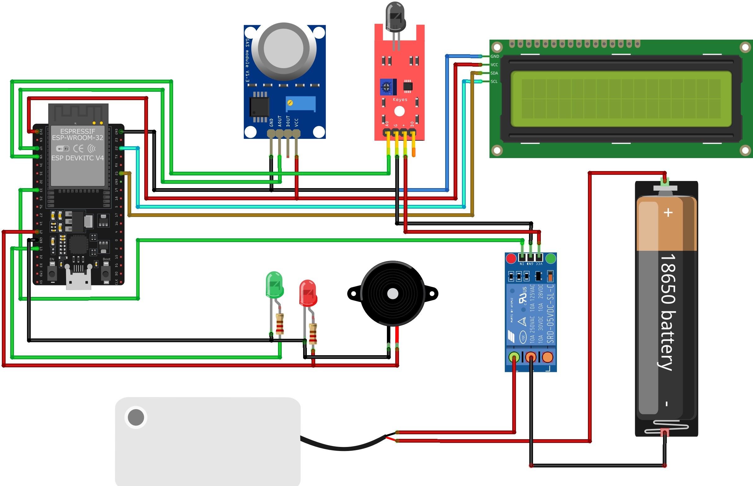 IoT-Based Fire Alarm System Using ESP32 Wiring