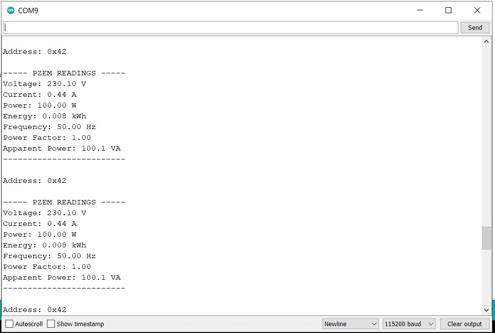 Serial monitor ESp32 Energy monitor